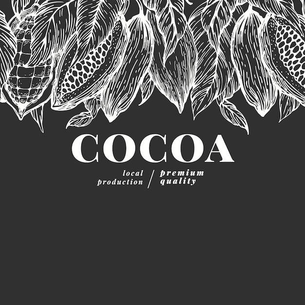 Dibujado a mano de cacao. Ilustraciones de plantas de cacao de vector en pizarra. Chocolate natural vintage