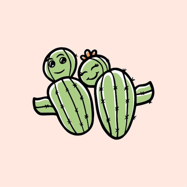 Dibujado a mano cactus pareja dibujos animados vector ilustración