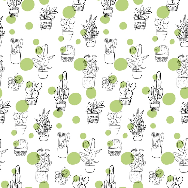 Dibujado a mano cactus de patrones sin fisuras