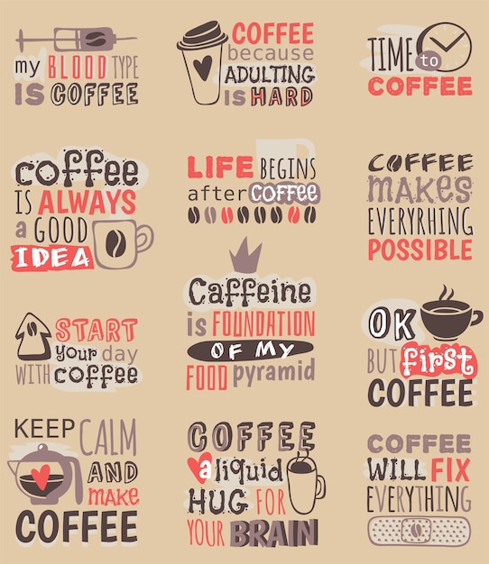 Dibujado a mano café restaurante amor bebida cita frases motivación texto insignia vector