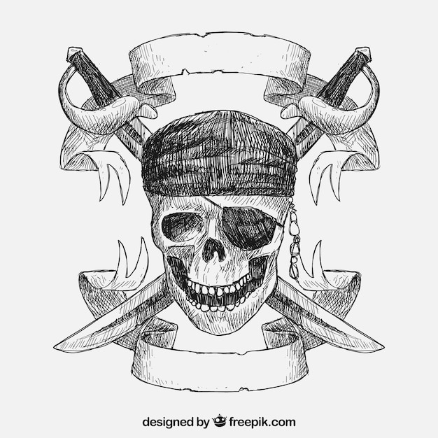 Vector dibujado a mano calavera pirata