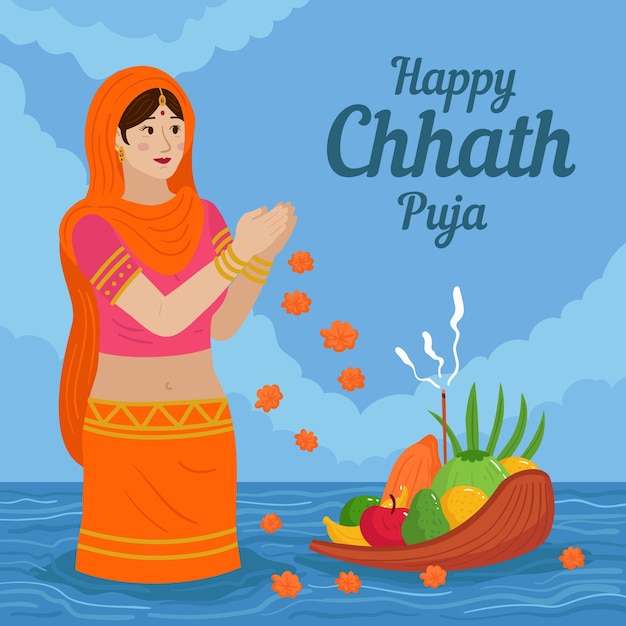 Vector dibujado a mano chhath puja