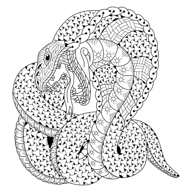 Dibujado a mano de cobra en estilo zentangle