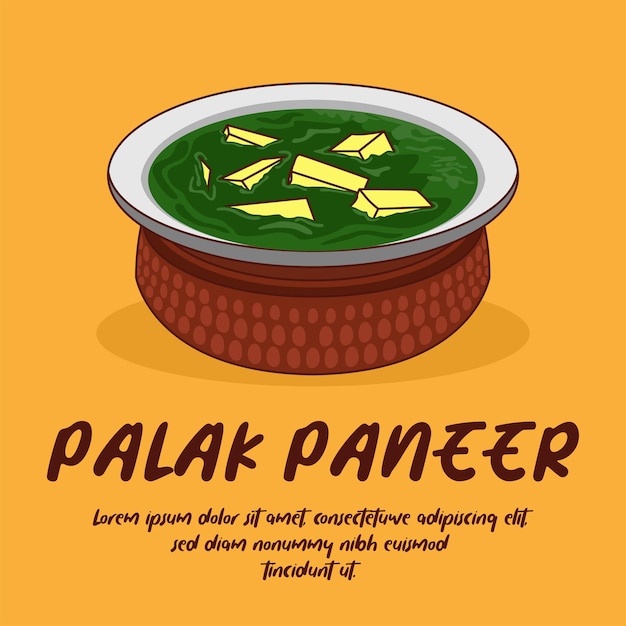 Dibujado a mano cocina india palak paneer ilustración