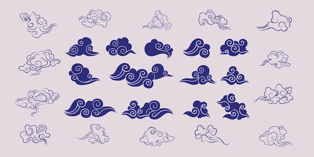 Dibujado a mano la colección de tiempo Nubes juego de garabateo curl decoración de nubes nubes icono de nubes