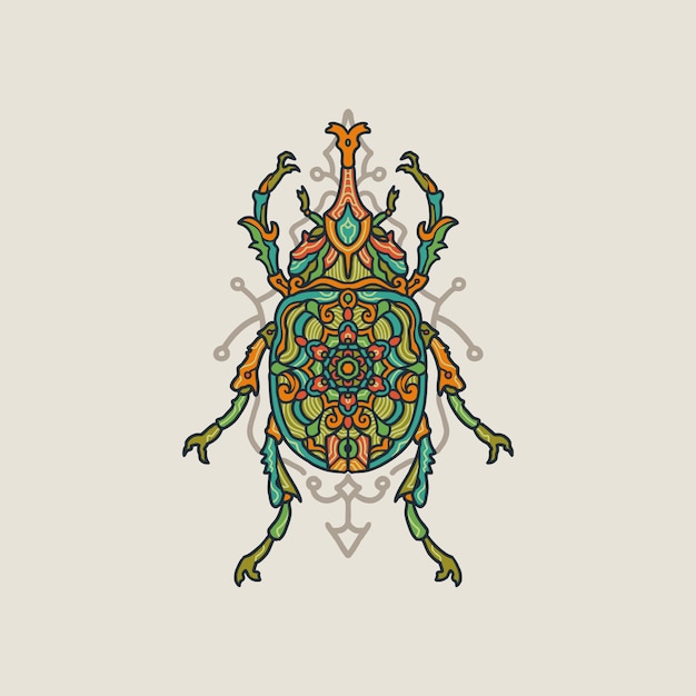 Dibujado a mano colorido mandala bug ilustración