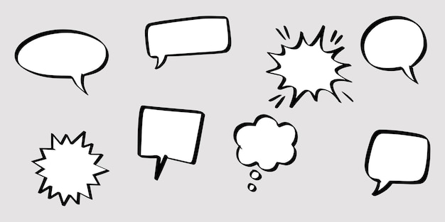Dibujado a mano conjunto de burbujas de discurso aislado. Elemento de conjunto de Doodle. Ilustración vectorial.