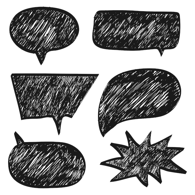Vector dibujado a mano conjunto de burbujas de discurso cómico vacío vector doodle elemento ilustración