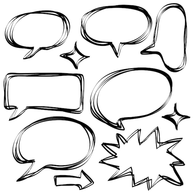 dibujado a mano Conjunto de burbujas de habla cómica vacías Vector elemento de dibujos dibujos