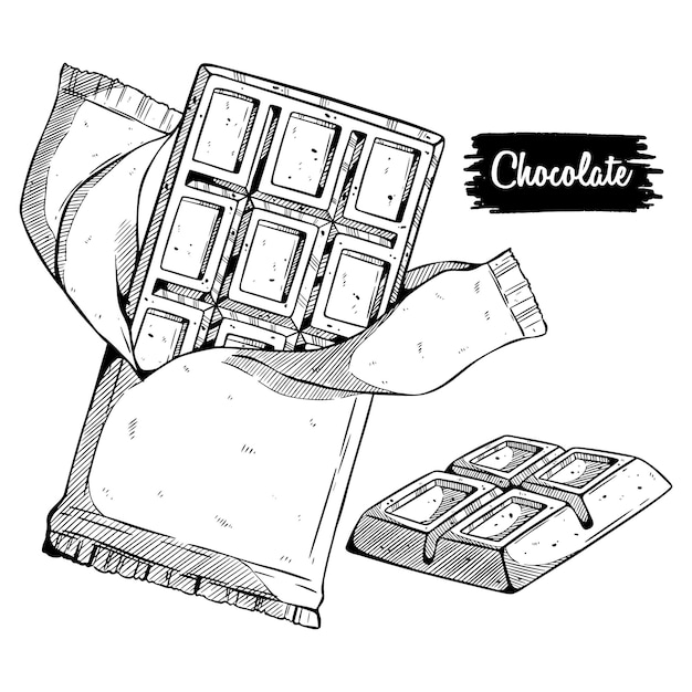 Vector dibujado a mano conjunto de chocolate barra de chocolate dibujada a mano apetitoso dibujo realista