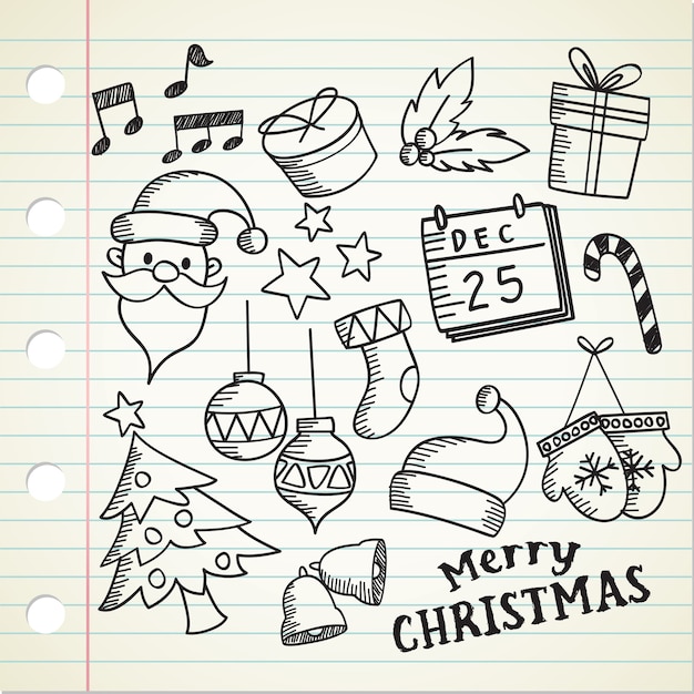 Dibujado a mano conjunto de doodle de Navidad