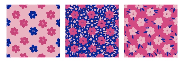 Dibujado a mano conjunto floral de patrones sin fisuras.