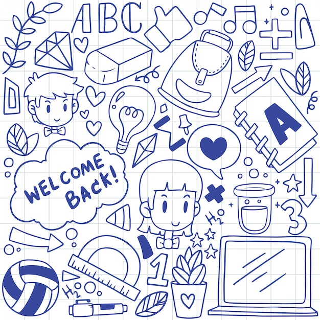 Dibujado a mano conjunto de iconos de la escuela adornos de fondo