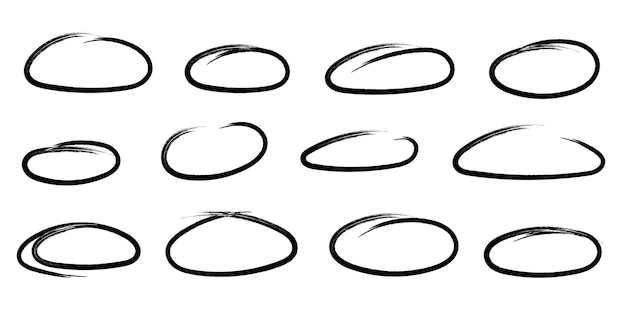 Dibujado a mano conjunto ovalado doodle marker resaltar círculos resaltando texto y objetos importantes
