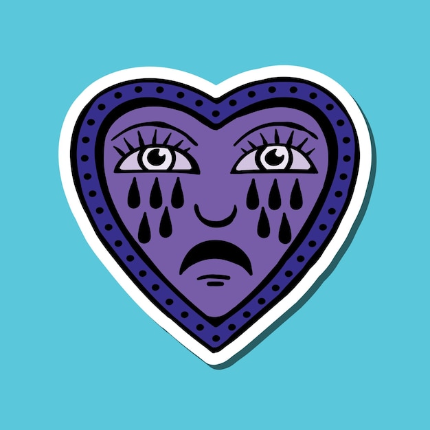 dibujado a mano corazón cara llanto vintage doodle ilustración para pegatinas cartel etc