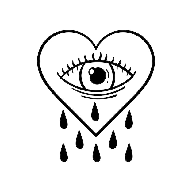 Dibujado a mano corazón ojo lágrimas doodle ilustración para tatuaje pegatinas cartel etc