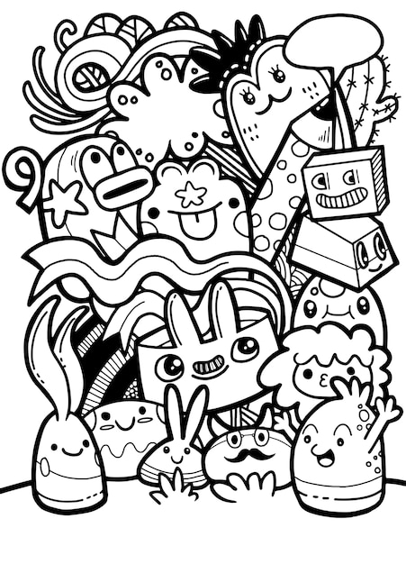 Dibujado a mano Crazy doodle Monster group