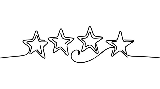 Dibujado a mano de cuatro estrellas ilustración en línea continua artes estilo vector