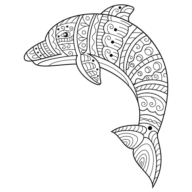 Dibujado a mano de delfines en estilo zentangle