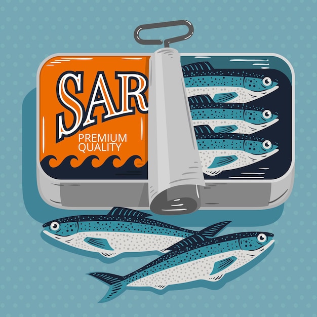 Vector dibujado a mano deliciosa ilustración de sardina