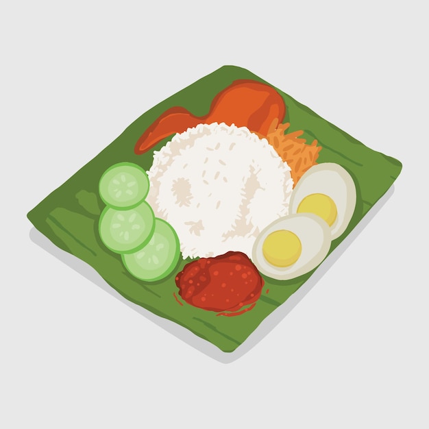 Vector dibujado a mano delicioso nasi lemak