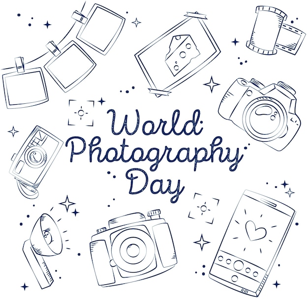 Dibujado a mano el día mundial de la fotografía