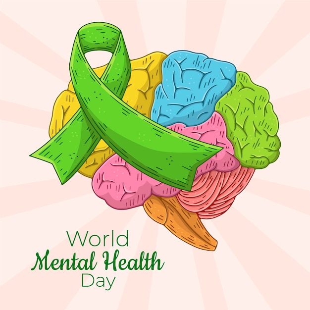 Vector dibujado a mano día mundial de la salud mental