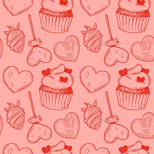 Dibujado a mano día de San Valentín de patrones sin fisuras ilustración vectorial en estilo boceto