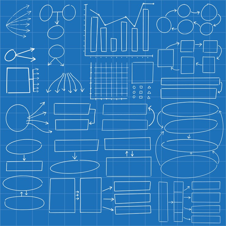 Vector dibujado a mano diagrama infografía círculos y rectángulos abstractos doodle diseño conjunto