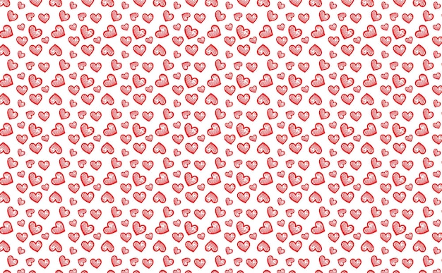 dibujado a mano dibujado de corazón rojo forma de corazón de patrón sin costuras en blanco vector de fondo abstracto