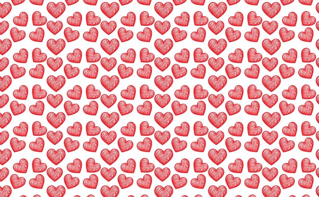 dibujado a mano dibujado de corazón rojo forma de corazón de patrón sin costuras en blanco vector de fondo abstracto