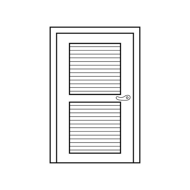 Dibujado a mano Dibujado por niños Ilustración vectorial puerta de madera de dos paneles aislada en fondo blanco