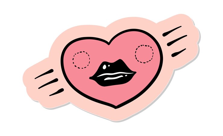 Vector dibujado a mano dibujar labios de mujer dentro de forma de corazón en la ilustración de vector de estilo pegatina