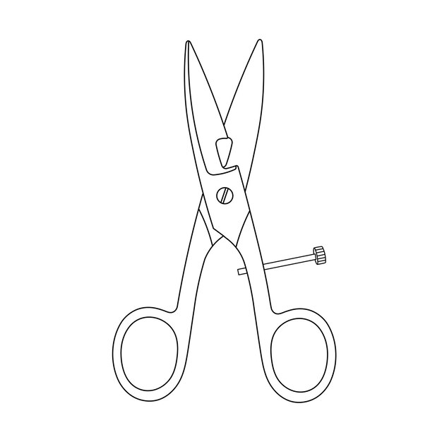 Dibujado a mano Dibujo de niños dibujos animados Ilustración vectorial tijeras de agujero de botón Aisladas en estilo doodle
