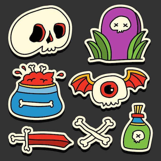 dibujado a mano dibujos animados doodle diseño de etiqueta de halloween