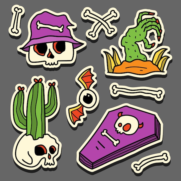 dibujado a mano dibujos animados doodle diseño de etiqueta de halloween
