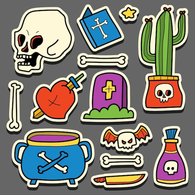 dibujado a mano dibujos animados doodle diseño de etiqueta de halloween