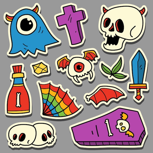 Dibujado a mano dibujos animados doodle diseño de etiqueta de halloween