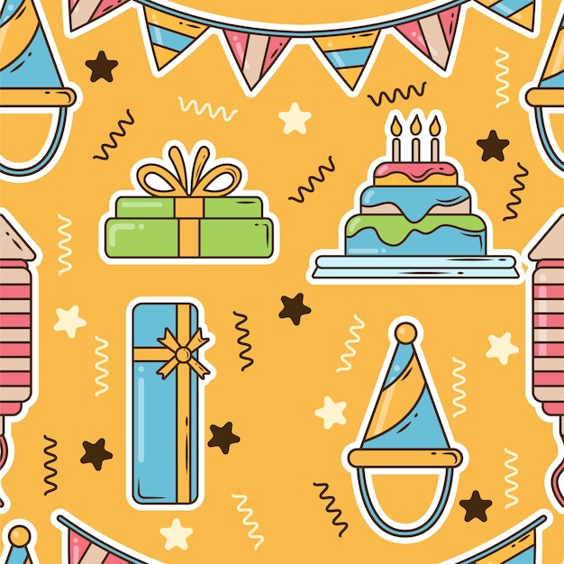 Dibujado a mano dibujos animados doodle elementos de fiesta de cumpleaños de patrones sin fisuras