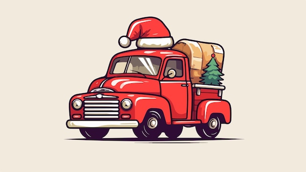 Dibujado a mano dibujos animados ilustración de coche decorado de Navidad