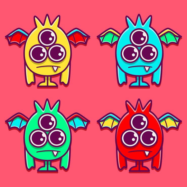 Dibujado a mano dibujos animados monstruo doodle pegatina
