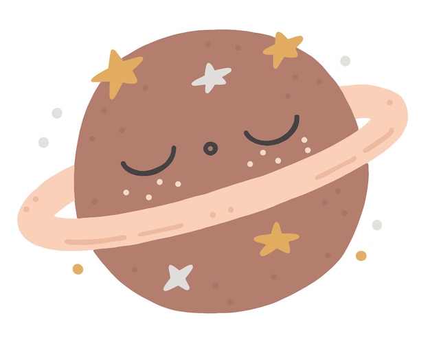 Dibujado a mano dibujos animados vector boho ilustración de un planeta con estrellas