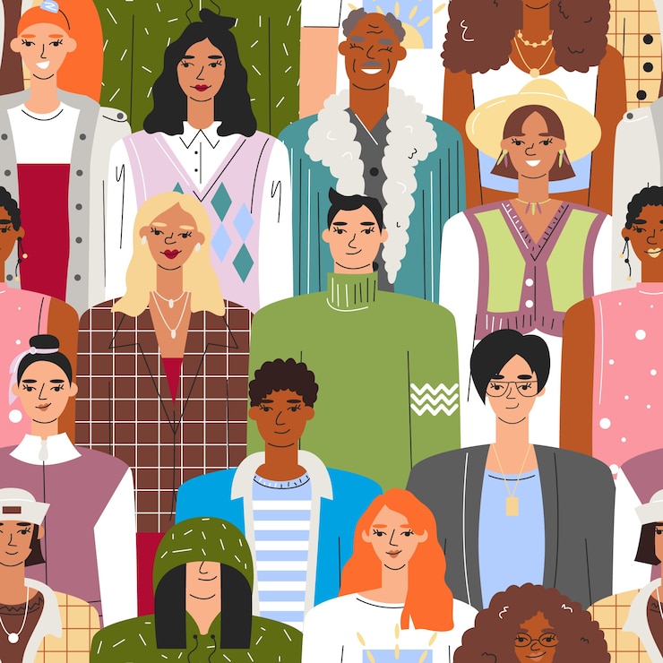 Vector dibujado a mano diseño plano grupo de patrón de personas