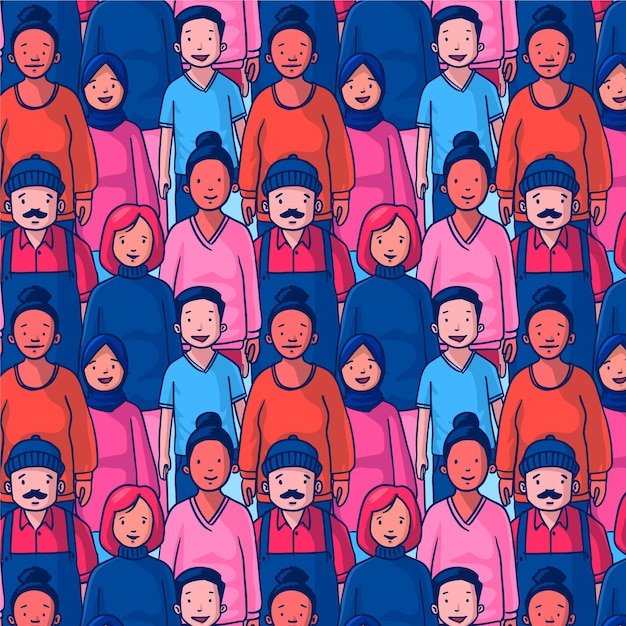 Dibujado a mano diseño plano grupo de patrón de personas