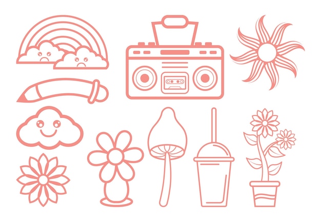 Dibujado a mano doodle 90's Elemento retro Conjunto de colección de imágenes prediseñadas