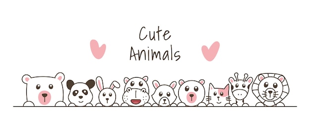 Dibujado a mano doodle animales lindos
