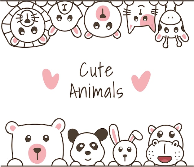 Dibujado a mano doodle animales lindos