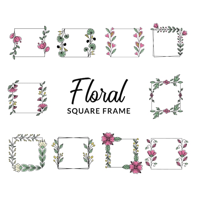 Vector dibujado a mano doodle color marco cuadrado flor floral hojas para naturaleza romántica botánica