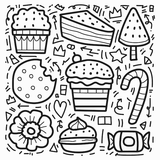 dibujado a mano doodle diseño de dibujos animados de postre