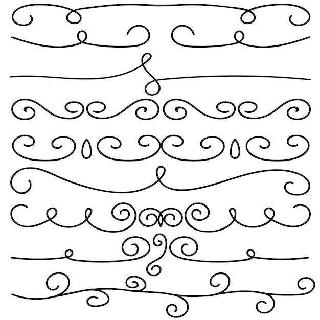 Dibujado a mano Doodle Divisores Fronteras conjunto de elementos decorativos y adornos